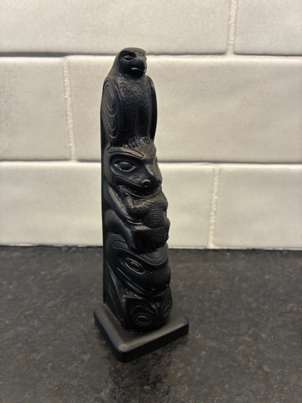 Vintage Boma Canada Black Carved Totem Sculpture